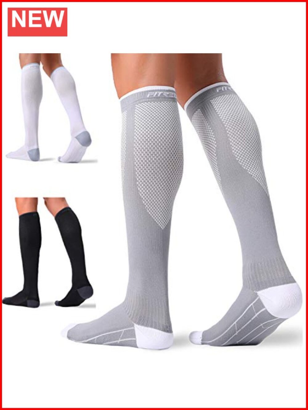 3 Pairs Compression Socks 20-30mmHg Knee-High Support for Running Travel